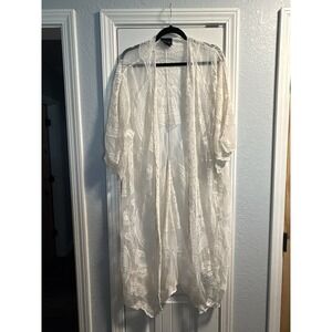 LIV Los Angeles Lace Kimono Duster Cardigan 1X Ivory Boho Sheer Long Festival